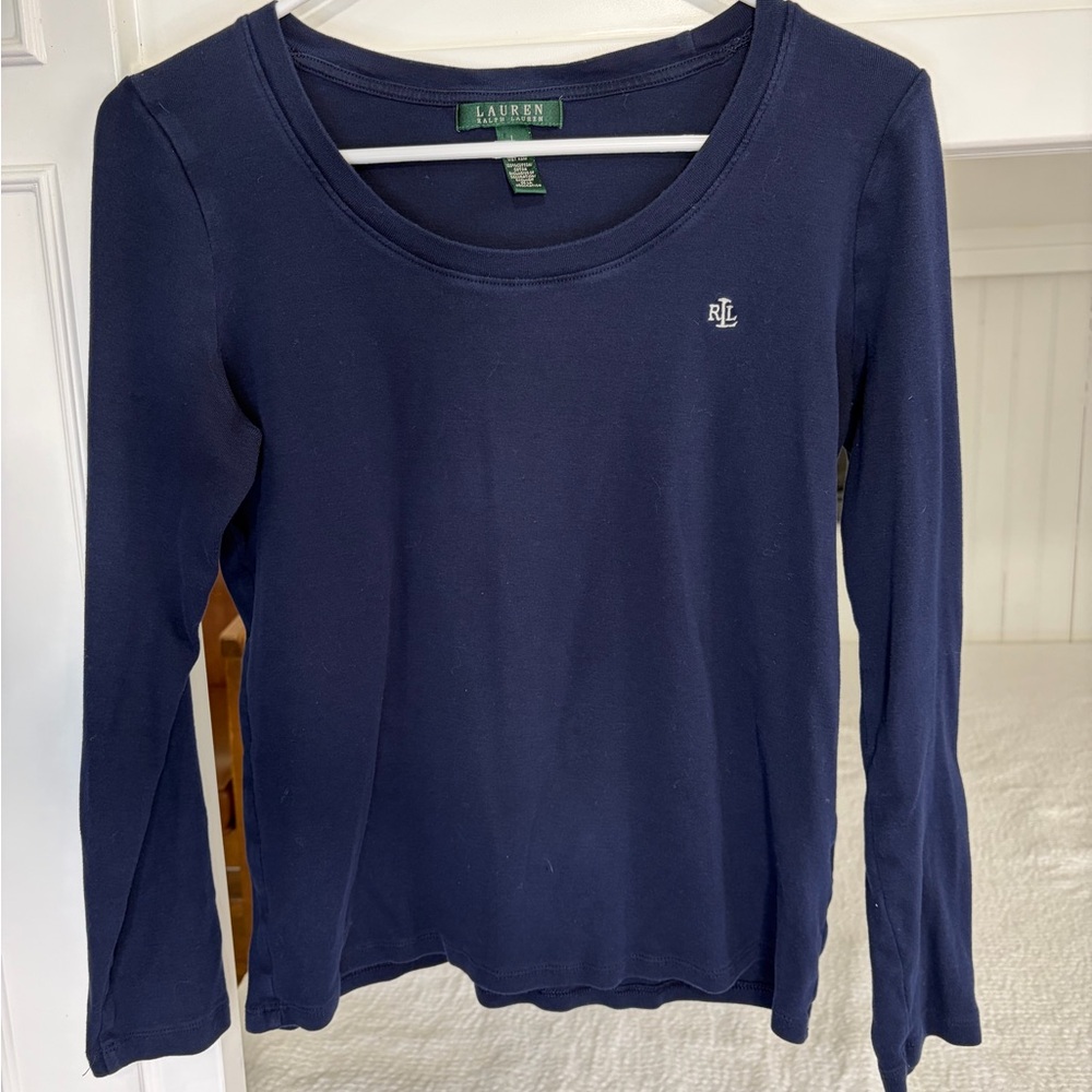 LRL Navy Long Sleeve Scoop Neck Top